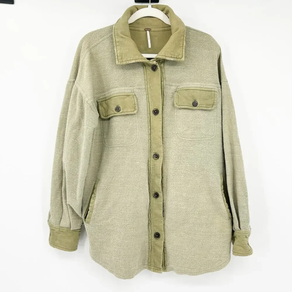 Free People FP Womens Fall Ruby Oversized Distressed Shirt Jacket Shacket XS - Picture 2 of 9
